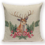 Merry Christmas Tree Cute Deer Happy Festival New Year Decorations Christmas Throw Pillow Covers Christmas Decorative Couch Pillow Cases Cotton Linen Pillow Square Cushion Cover For Home Bed Stevvex