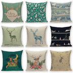 Merry Christmas Tree Cute Deer Happy Festival New Year Decorations Christmas Throw Pillow Covers Christmas Decorative Couch Pillow Cases Cotton Linen Pillow Square Cushion Cover For Home Bed Stevvex