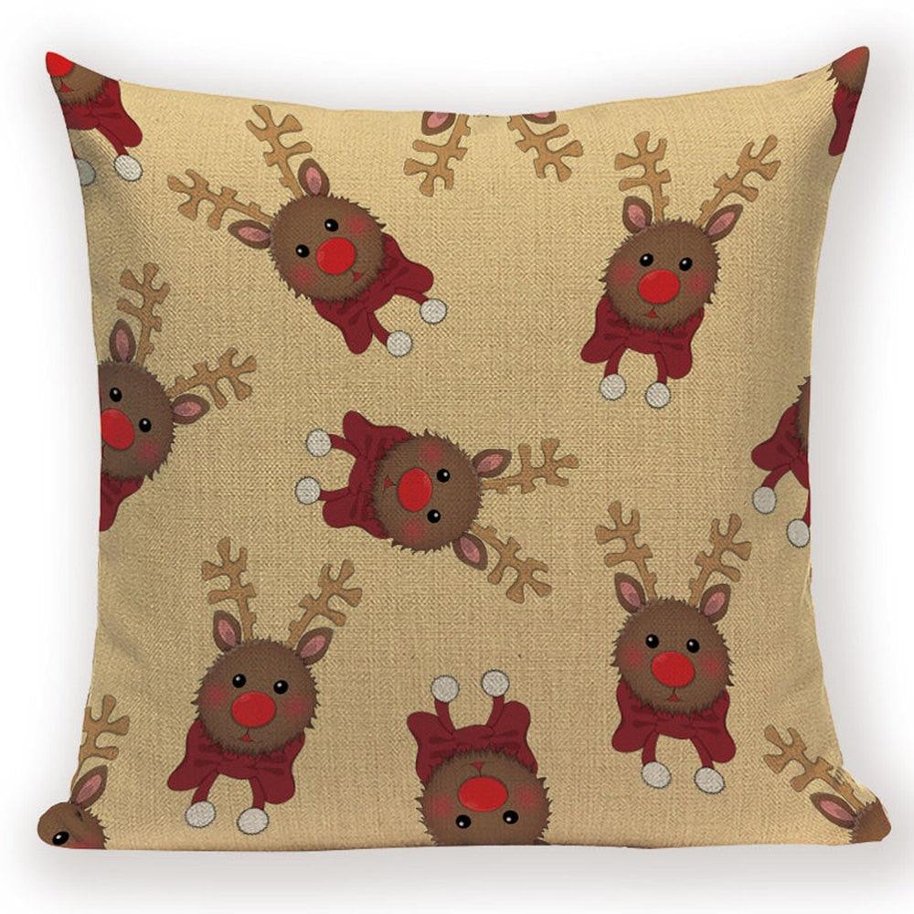 Merry Christmas Tree Cute Deer Happy Festival New Year Decorations Christmas Throw Pillow Covers Christmas Decorative Couch Pillow Cases Cotton Linen Pillow Square Cushion Cover For Home Bed Stevvex