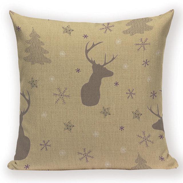 Merry Christmas Tree Cute Deer Happy Festival New Year Decorations Christmas Throw Pillow Covers Christmas Decorative Couch Pillow Cases Cotton Linen Pillow Square Cushion Cover For Home Bed Stevvex
