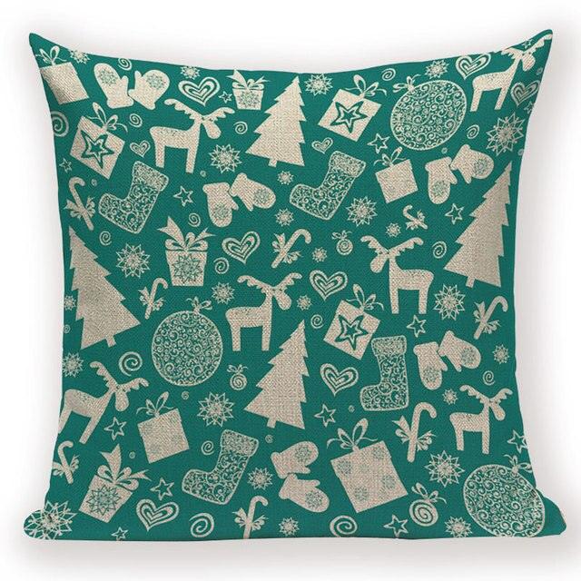 Merry Christmas Tree Cute Deer Happy Festival New Year Decorations Christmas Throw Pillow Covers Christmas Decorative Couch Pillow Cases Cotton Linen Pillow Square Cushion Cover For Home Bed Stevvex