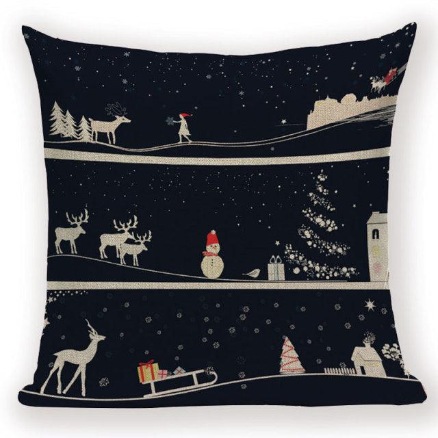 Merry Christmas Tree Cute Deer Happy Festival New Year Decorations Christmas Throw Pillow Covers Christmas Decorative Couch Pillow Cases Cotton Linen Pillow Square Cushion Cover For Home Bed Stevvex