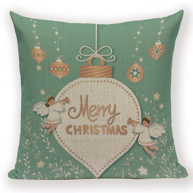 Merry Christmas Tree Cute Deer Happy Festival New Year Decorations Christmas Throw Pillow Covers Christmas Decorative Couch Pillow Cases Cotton Linen Pillow Square Cushion Cover For Home Bed Stevvex