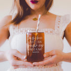 Messy Bun 17oz Glass Tumbler With Bamboo Lid Stainless Straws Mom Life Coffee Run Gift BandsCo Straps