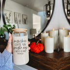 Messy Bun 17oz Glass Tumbler With Bamboo Lid Stainless Straws Mom Life Coffee Run Gift BandsCo Straps