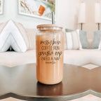 Messy Bun 17oz Glass Tumbler With Bamboo Lid Stainless Straws Mom Life Coffee Run Gift BandsCo Straps
