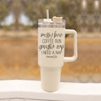 Messy Bun Mom 40oz Insulated Travel Tumbler With Handle Lid Straw - Mom Life BandsCo Straps
