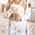 Messy Bun 17oz Glass Tumbler With Bamboo Lid Stainless Straws Mom Life Coffee Run Gift BandsCo Straps