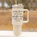 Messy Bun Mom 40oz Insulated Travel Tumbler With Handle Lid Straw - Mom Life BandsCo Straps