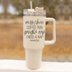 Messy Bun Mom 40oz Insulated Travel Tumbler With Handle Lid Straw - Mom Life BandsCo Straps