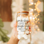 Messy Bun 17oz Glass Tumbler With Bamboo Lid Stainless Straws Mom Life Coffee Run Gift BandsCo Straps