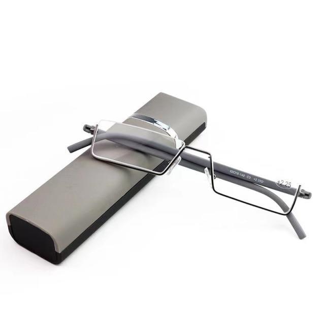 Metal Anti Blue Light Reading Glasses Men Half Frame Prescription Eyeglasses Male  Eyewear With Case For Men And Women Unisex Stylish Eyeglasses Glasses Clear Lens +1.75 Stevvex