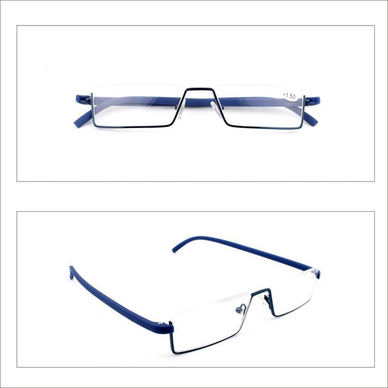 Metal Anti Blue Light Reading Glasses Men Half Frame Prescription Eyeglasses Male  Eyewear With Case For Men And Women Unisex Stylish Eyeglasses Glasses Clear Lens +1.75 Stevvex