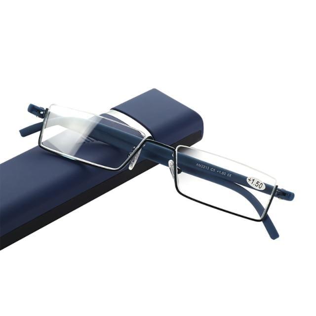 Metal Anti Blue Light Reading Glasses Men Half Frame Prescription Eyeglasses Male  Eyewear With Case For Men And Women Unisex Stylish Eyeglasses Glasses Clear Lens +1.75 Stevvex