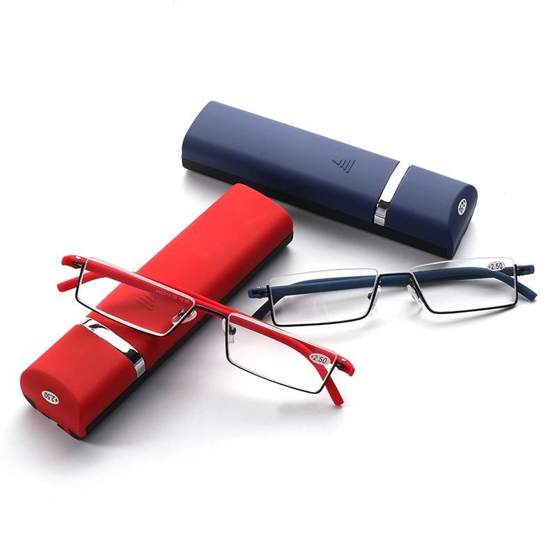 Metal Anti Blue Light Reading Glasses Men Half Frame Prescription Eyeglasses Male  Eyewear With Case For Men And Women Unisex Stylish Eyeglasses Glasses Clear Lens +1.75 Stevvex