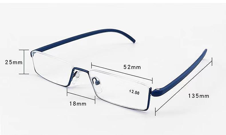 Metal Anti Blue Light Reading Glasses Men Half Frame Prescription Eyeglasses Male  Eyewear With Case For Men And Women Unisex Stylish Eyeglasses Glasses Clear Lens +1.75 Stevvex