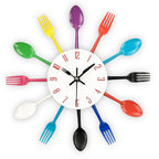 Metal Kitchen Wall Clock Creative  Kitchen Wall Clock 3D Modern Creative Kitchen Cutlery Spoon Fork Time Like Wall Clock Wall Sticker Room Home Decoration Quartz Wall Art Cutlery Mounted Clocks Modern Design Home Decorative