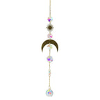 Metallic Hoop Moon Sun Catcher Hanging Crystal Pendant Chandelier Lamps Light Crystals Glass Pendants Light Rainbow Maker Wind Chime Hanging Drop Gift of Good Luck Garden Decor Hanging Ornament For Home Decoration