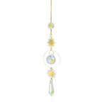 Metallic Hoop Moon Sun Catcher Hanging Crystal Pendant Chandelier Lamps Light Crystals Glass Pendants Light Rainbow Maker Wind Chime Hanging Drop Gift of Good Luck Garden Decor Hanging Ornament For Home Decoration