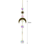 Metallic Hoop Moon Sun Catcher Hanging Crystal Pendant Chandelier Lamps Light Crystals Glass Pendants Light Rainbow Maker Wind Chime Hanging Drop Gift of Good Luck Garden Decor Hanging Ornament For Home Decoration