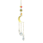 Metallic Hoop Moon Sun Catcher Hanging Crystal Pendant Chandelier Lamps Light Crystals Glass Pendants Light Rainbow Maker Wind Chime Hanging Drop Gift of Good Luck Garden Decor Hanging Ornament For Home Decoration