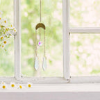 Metallic Hoop Moon Sun Catcher Hanging Crystal Pendant Chandelier Lamps Light Crystals Glass Pendants Light Rainbow Maker Wind Chime Hanging Drop Gift of Good Luck Garden Decor Hanging Ornament For Home Decoration