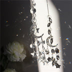 Metallic Hoop Moon Sun Catcher Hanging Crystal Pendant Chandelier Lamps Light Crystals Glass Pendants Light Rainbow Maker Wind Chime Hanging Drop Gift of Good Luck Garden Decor Hanging Ornament For Home Decoration
