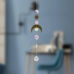 Metallic Hoop Moon Sun Wind Chimes Crystals Sun-catcher Ornament With Chakra Energy K9 Crystal Ball Prisms Hanging Rainbow Chaser Window Curtains Pendant Home Decor Gifts