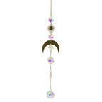 Metallic Hoop Moon Sun Wind Chimes Crystals Sun-catcher Ornament With Chakra Energy K9 Crystal Ball Prisms Hanging Rainbow Chaser Window Curtains Pendant Home Decor Gifts