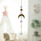 Metallic Hoop Moon Sun Wind Chimes K9 Crystal Prisms Hanging Sun-catcher Rainbow Chaser Window Curtains Pendant Home Decor Gifts For Wall Hanging Decor Room Home Photography Prop Stevvex