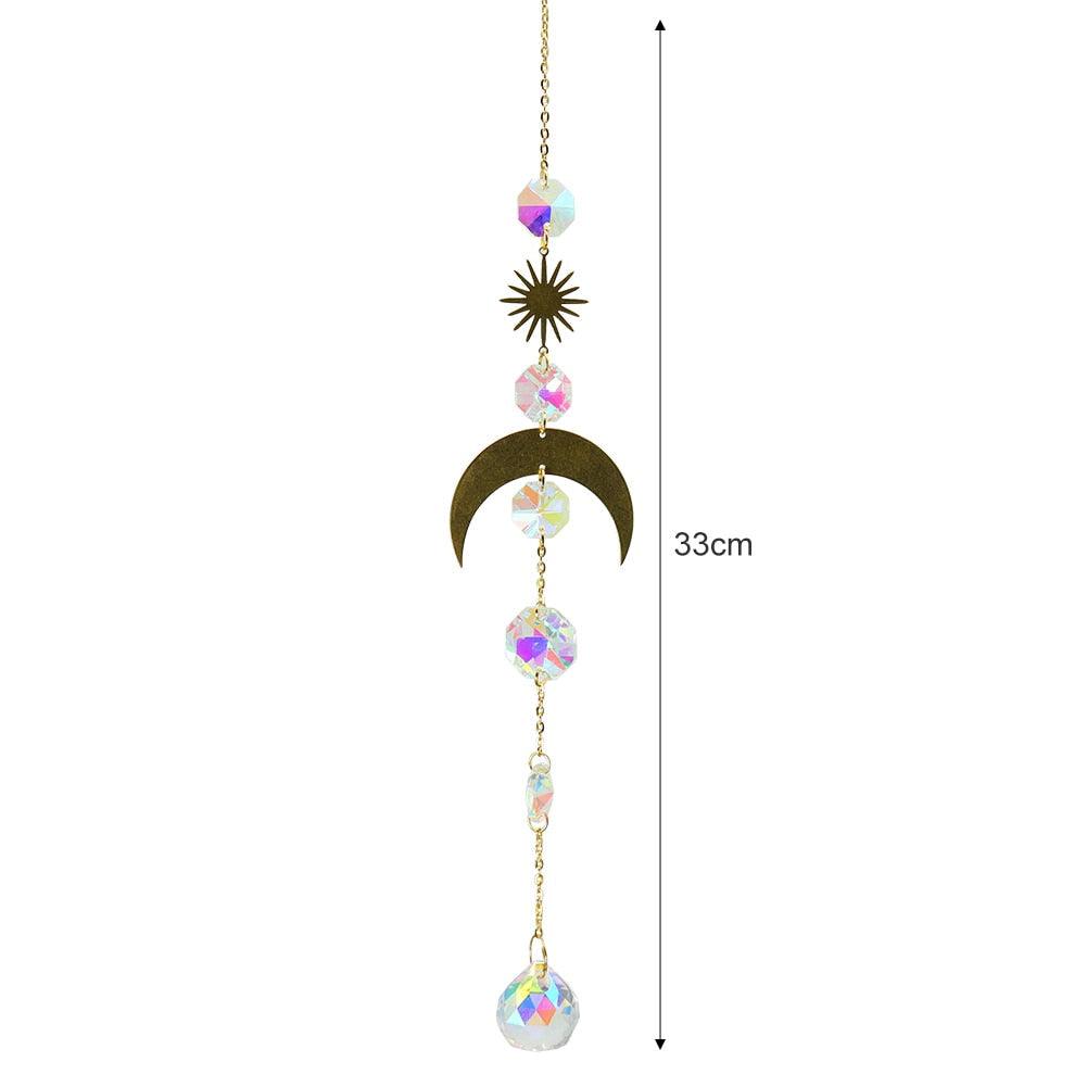 Metallic Hoop Moon Sun Wind Chimes K9 Crystal Prisms Hanging Sun-catcher Rainbow Chaser Window Curtains Pendant Home Decor Gifts For Wall Hanging Decor Room Home Photography Prop Stevvex