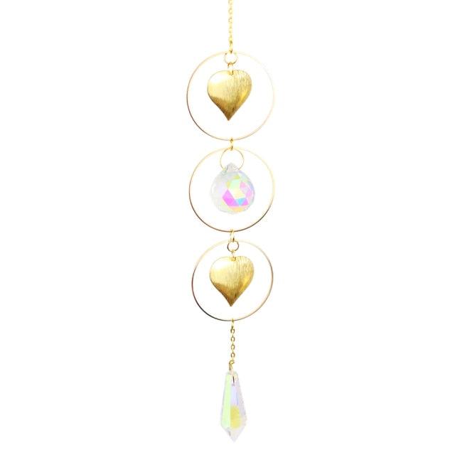 Metallic Hoop Moon Sun Wind Chimes K9 Crystal Prisms Hanging Sun-catcher Rainbow Chaser Window Curtains Pendant Home Decor Gifts For Wall Hanging Decor Room Home Photography Prop Stevvex