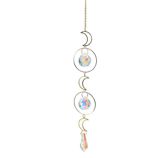 Metallic Hoop Moon Sun Wind Chimes K9 Crystal Prisms Hanging Sun-catcher Rainbow Chaser Window Curtains Pendant Home Decor Gifts For Wall Hanging Decor Room Home Photography Prop Stevvex