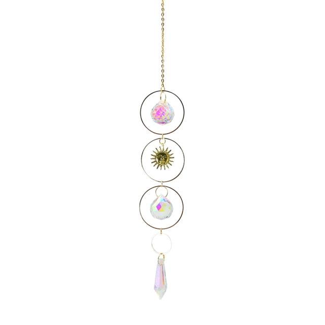 Metallic Hoop Moon Sun Wind Chimes K9 Crystal Prisms Hanging Sun-catcher Rainbow Chaser Window Curtains Pendant Home Decor Gifts For Wall Hanging Decor Room Home Photography Prop Stevvex