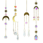 Metallic Hoop Moon Sun Wind Chimes K9 Crystal Prisms Hanging Sun-catcher Rainbow Chaser Window Curtains Pendant Home Decor Gifts For Wall Hanging Decor Room Home Photography Prop Stevvex