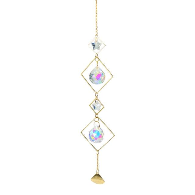 Metallic Hoop Moon Sun Wind Chimes K9 Crystal Prisms Hanging Sun-catcher Rainbow Chaser Window Curtains Pendant Home Decor Gifts For Wall Hanging Decor Room Home Photography Prop Stevvex