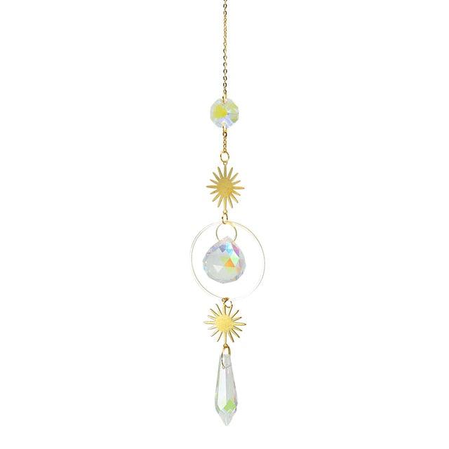Metallic Hoop Moon Sun Wind Chimes K9 Crystal Prisms Hanging Sun-catcher Rainbow Chaser Window Curtains Pendant Home Decor Gifts For Wall Hanging Decor Room Home Photography Prop Stevvex