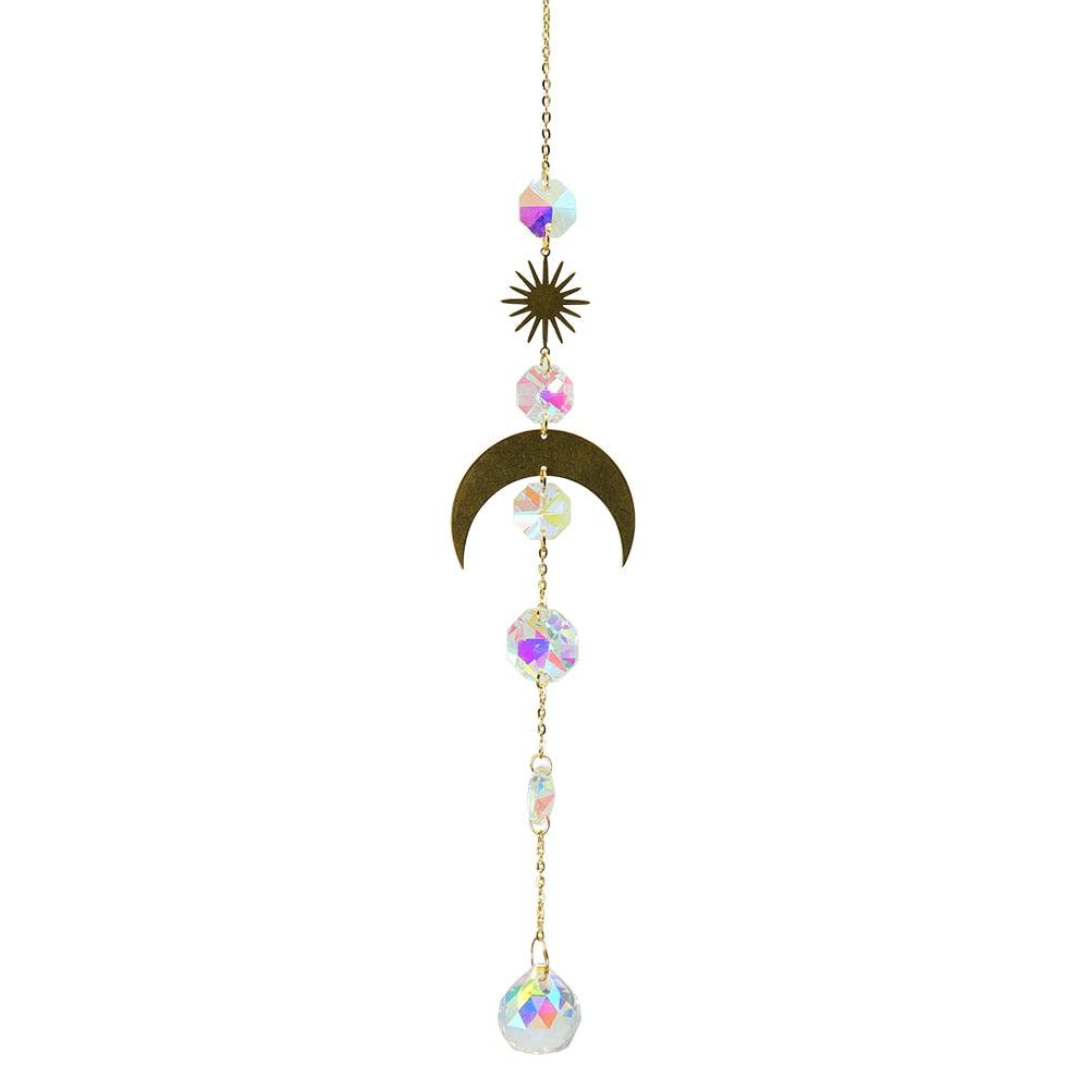 Metallic Hoop Moon Sun Wind Chimes K9 Crystal Prisms Hanging Sun-catcher Rainbow Chaser Window Curtains Pendant Home Decor Gifts For Wall Hanging Decor Room Home Photography Prop Stevvex