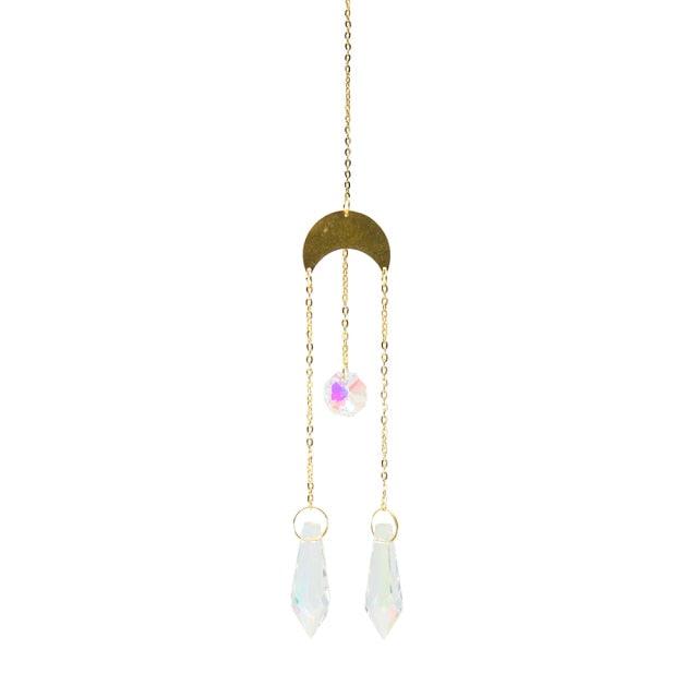 Metallic Hoop Moon Sun Wind Chimes K9 Crystal Prisms Hanging Sun-catcher Rainbow Chaser Window Curtains Pendant Home Decor Gifts For Wall Hanging Decor Room Home Photography Prop Stevvex