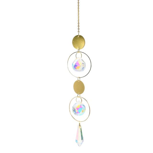 Metallic Hoop Moon Sun Wind Chimes K9 Crystal Prisms Hanging Sun-catcher Rainbow Chaser Window Curtains Pendant Home Decor Gifts For Wall Hanging Decor Room Home Photography Prop Stevvex