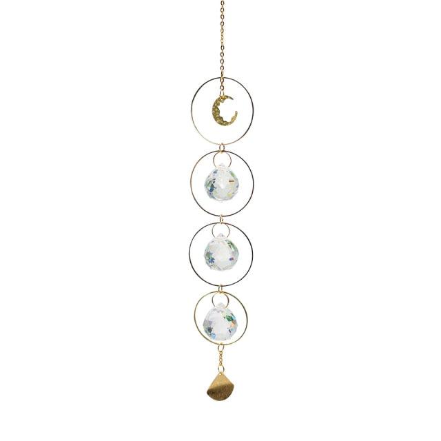 Metallic Hoop Moon Sun Wind Chimes K9 Crystal Prisms Hanging Sun-catcher Rainbow Chaser Window Curtains Pendant Home Decor Gifts For Wall Hanging Decor Room Home Photography Prop Stevvex