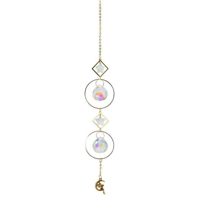 Metallic Hoop Moon Sun Wind Chimes K9 Crystal Prisms Hanging Sun-catcher Rainbow Chaser Window Curtains Pendant Home Decor Gifts For Wall Hanging Decor Room Home Photography Prop Stevvex