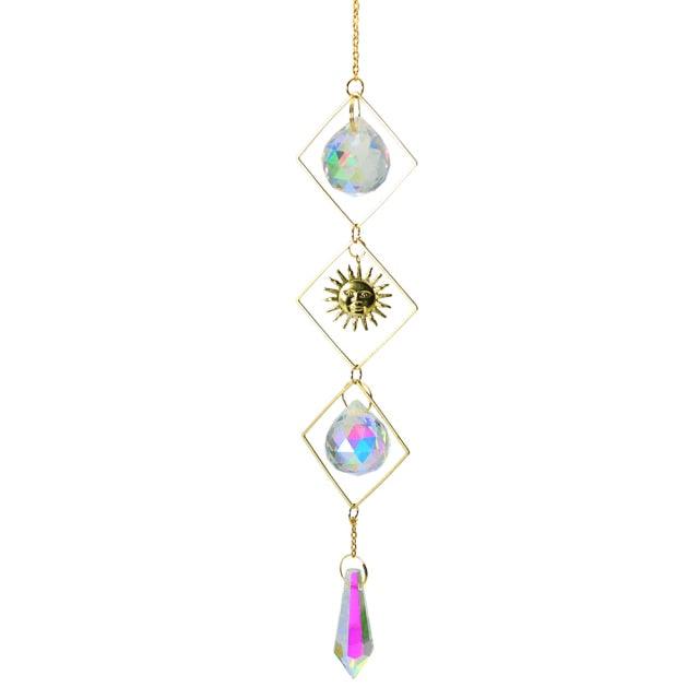 Metallic Hoop Moon Sun Wind Chimes K9 Crystal Prisms Hanging Sun-catcher Rainbow Chaser Window Curtains Pendant Home Decor Gifts For Wall Hanging Decor Room Home Photography Prop Stevvex