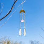 Metallic Hoop Moon Sun Wind Chimes K9 Crystal Prisms Hanging Sun-catcher Rainbow Chaser Window Curtains Pendant Home Decor Gifts For Wall Hanging Decor Room Home Photography Prop Stevvex