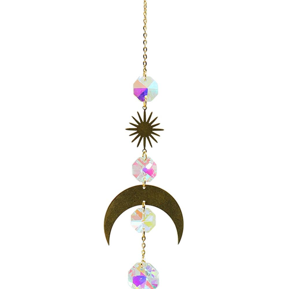 Metallic Hoop Moon Sun Wind Chimes K9 Crystal Prisms Hanging Sun-catcher Rainbow Chaser Window Curtains Pendant Home Decor Gifts For Wall Hanging Decor Room Home Photography Prop Stevvex