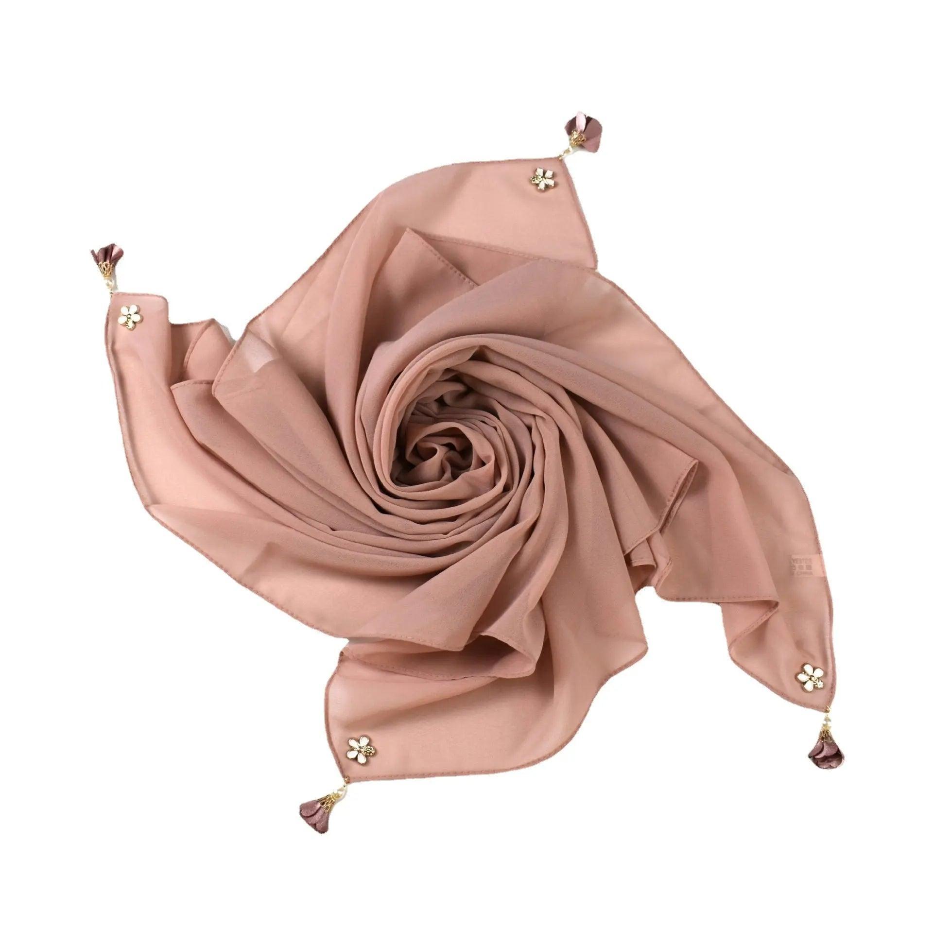 Pearl chiffon square hijab scarf (MH030) - SJB-DIAMOND ELITES