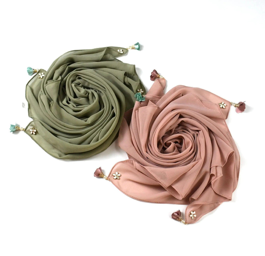 Pearl chiffon square hijab scarf (MH030) - SJB-DIAMOND ELITES