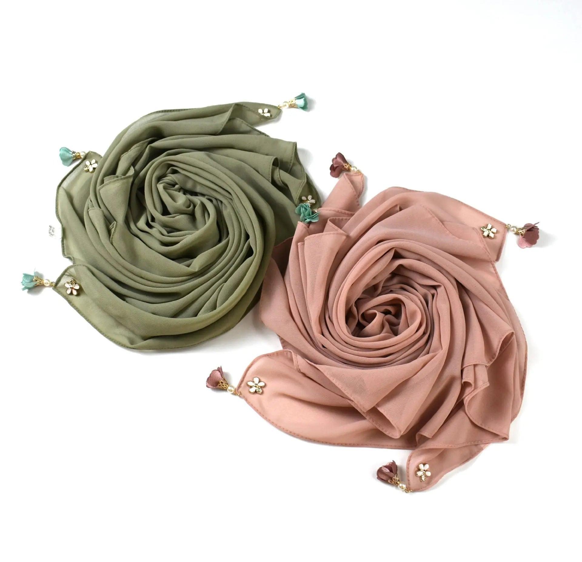 Pearl chiffon square hijab scarf (MH030) - SJB-DIAMOND ELITES