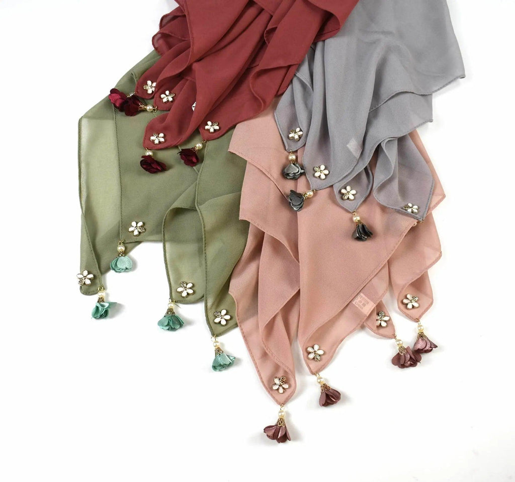 Pearl chiffon square hijab scarf (MH030) - SJB-DIAMOND ELITES