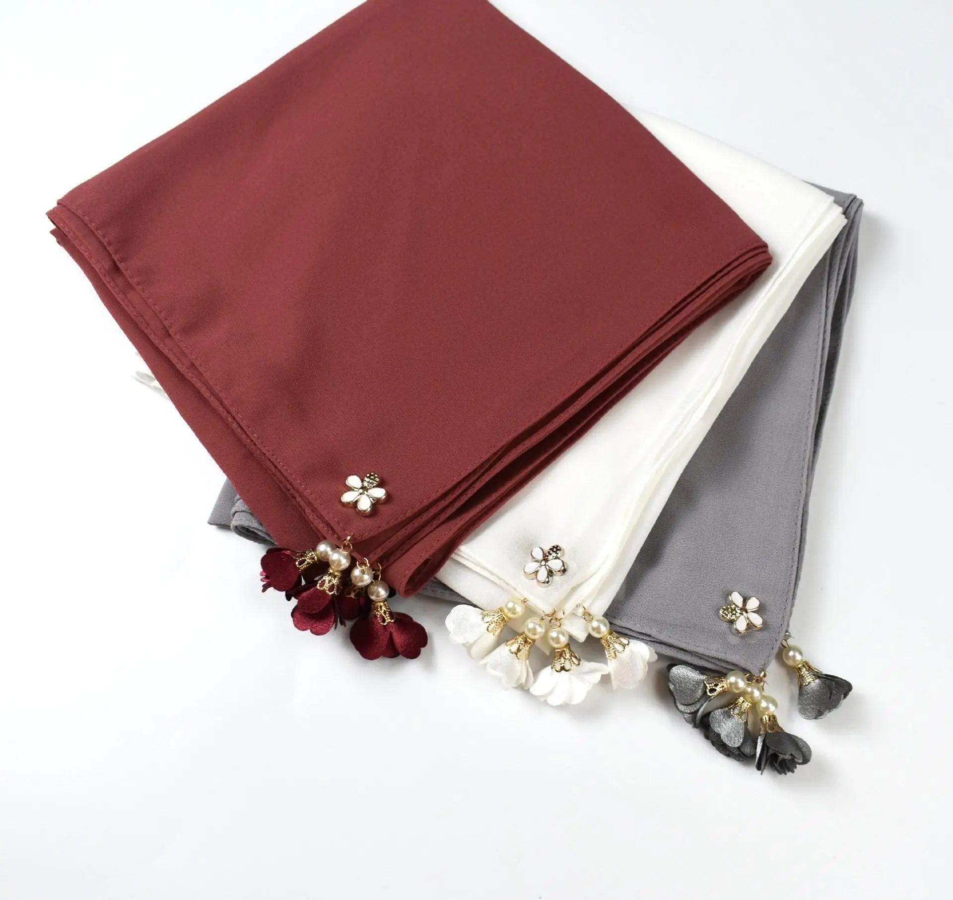 Pearl chiffon square hijab scarf (MH030) - SJB-DIAMOND ELITES